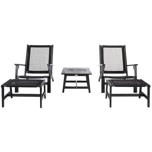 SAFAVIEH Chantelle Black 5-Piece Acacia Wood Outdoor Lounge Chair Set without Cushion