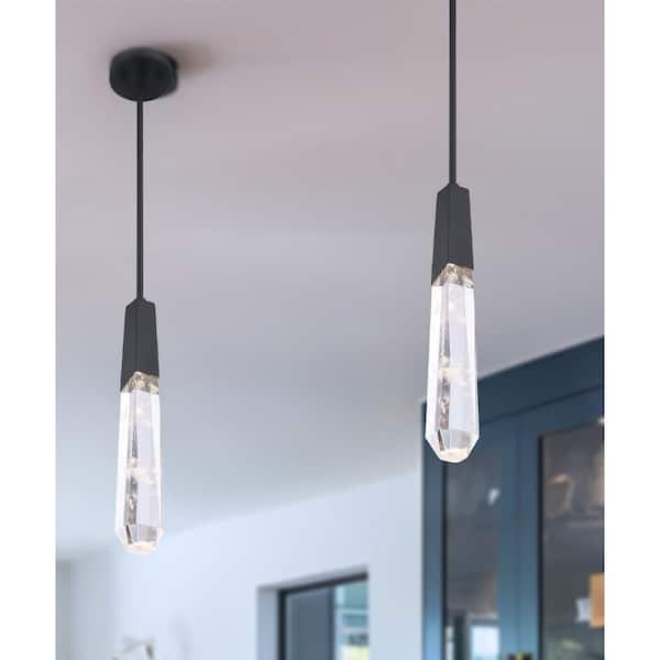 Drifting Droplets 6-Watt 1-Light Black Crystal Integrated LED Mini Pendant Light with Faux Rock Crystal Shade