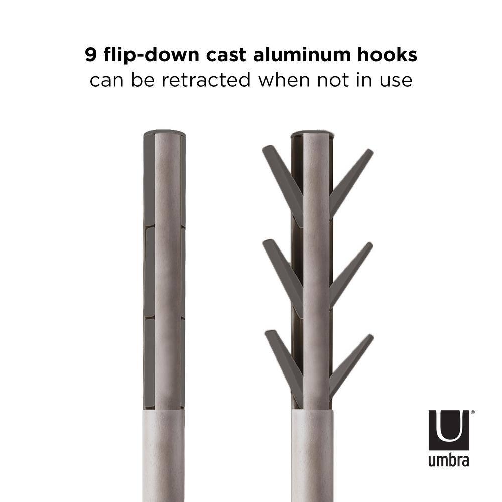 Gray Rubberwood Modern Freestanding Coat Rack with 9 Hooks