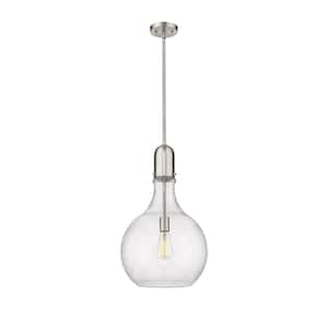Amherst 1-Light Brushed Satin Nickel Shaded Pendant Light with Seedy Glass Shade