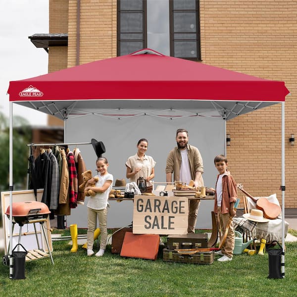 EAGLE PEAK 10 ft. x 10 ft. Commercial Pop up Canopy Tent with One Sidewall and 4-Sand Bags