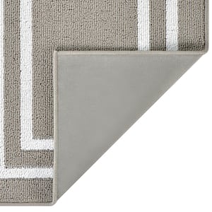 Washable Non-Skid Light Grey and White 26 in. x 60 in. Border Accent Rug