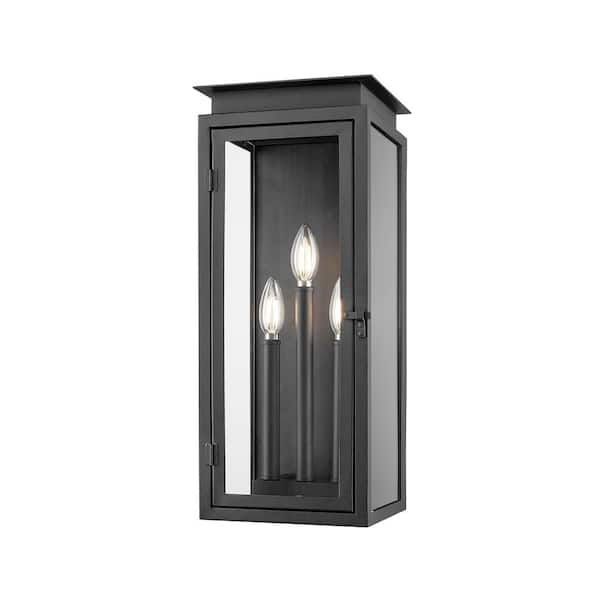 Unbranded Nova 20.5 inch Weather Resistant Black 3 Light Outdoor Wall Lantern Sconce with Clear Glass Shade