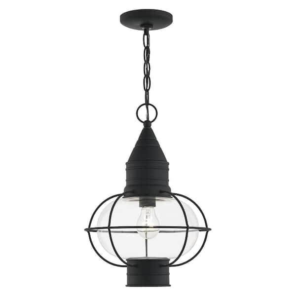 AVIANCE LIGHTING Hennington 16.75 in. 1-Light Black Dimmable Outdoor Pendant Light with Clear Glass and No Bulbs Included