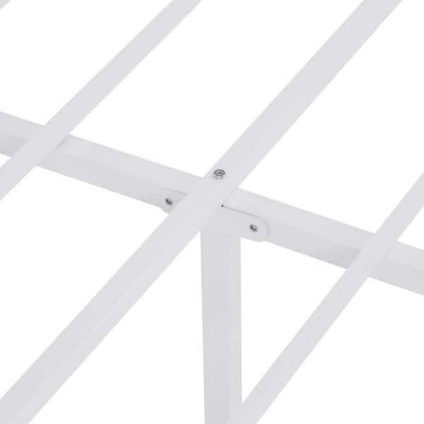 Bed Frame with Headboards, White Heavy-Duty Frame, 54 in. W Full Metal With 9 Support Legs Platform Bed Frame