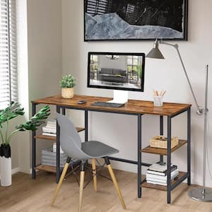 59 in. Rectangular Brown Writing Desk with Shelves