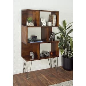 61 in. 4 Shelves Wood Stationary Brown Shelving Unit with Open Frame Design