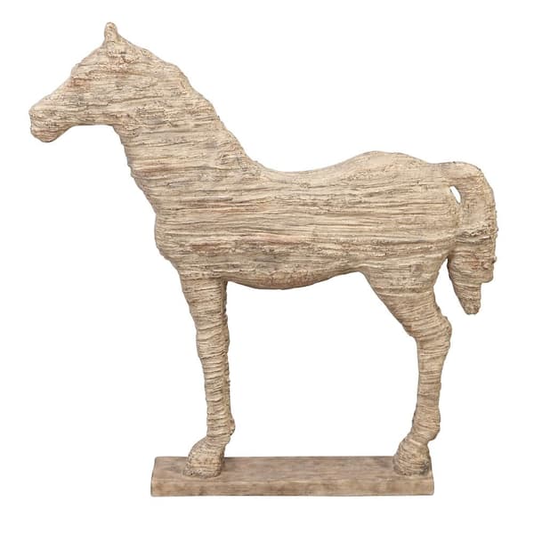 Litton Lane 3 in. x 19 in. Beige Polystone Horse Sculpture