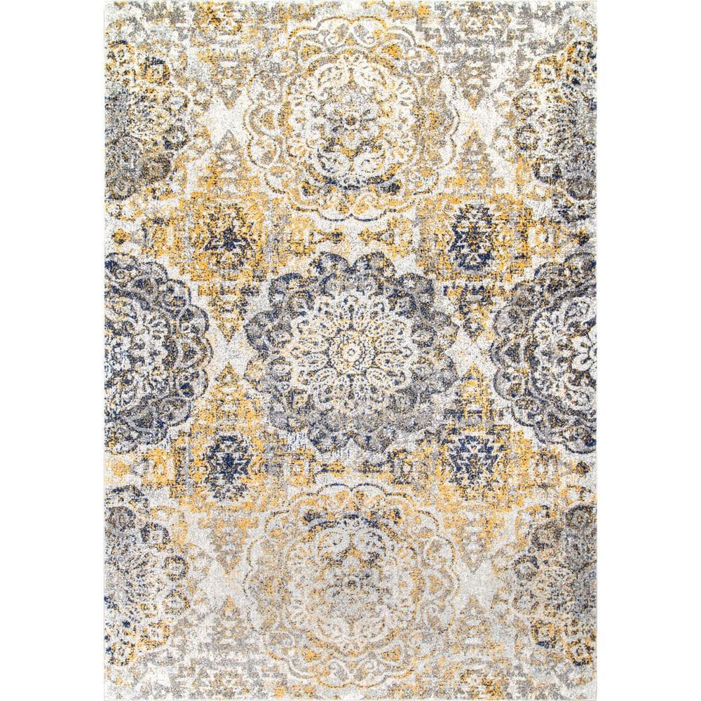 nuLOOM Lita Faded Damask Gold 7 ft. x 9 ft. Area Rug RZBD52A6709 The