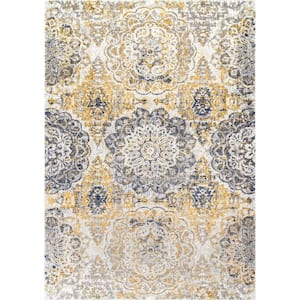 Lita Faded Damask Gold 7 ft. x 9 ft. Area Rug