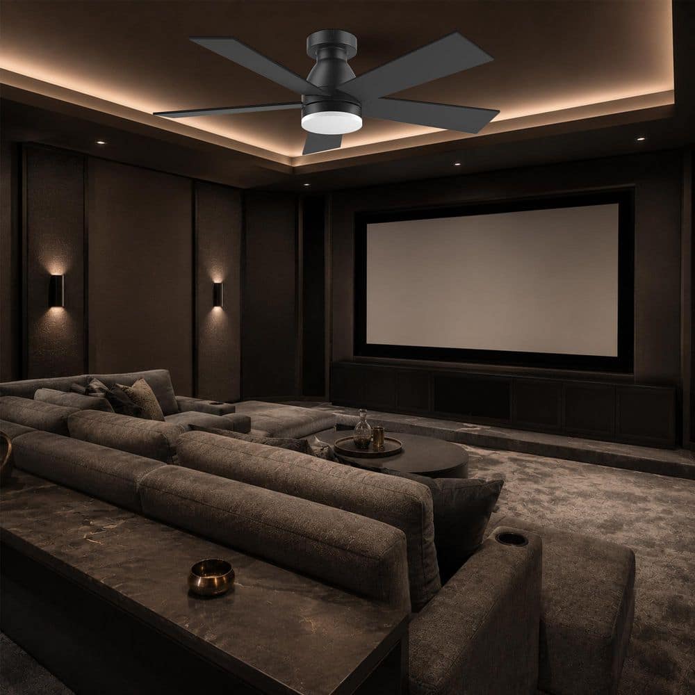 42 in. Smart Indoor Outdoor Black Standard Flush Mount Ceiling Fans with LED Light and Remote Control, 6-Speed