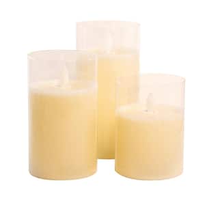 Battery Operated Glass Hurricane Candles with Moving Flame (Set of 3)