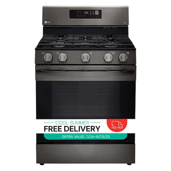 5.8 cu. ft. Smart Fan Convection Gas Single Oven Range with Air Fry and EasyClean in Printproof Black Stainless Steel