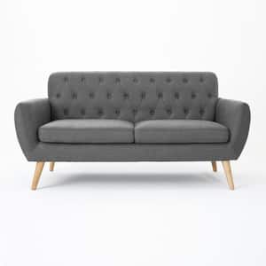 Bernice 67.3 in. Dark Grey/Natural Polyester 2-Seater Tuxedo Sofa with Square Arms