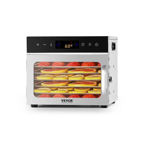 6-Tray Food Dehydrator, 400W Electric Dryer in Silver with Adjustable Temp and 24H Timer for Jerky, Fruits, Veggies