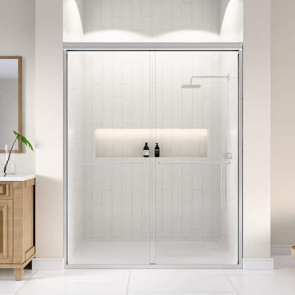 60 in. W x 72 in. H Double Sliding Framed Shower Door in Brushed Nickel with SGCC 5/16 in. (8 mm) Tempered Clear Glass