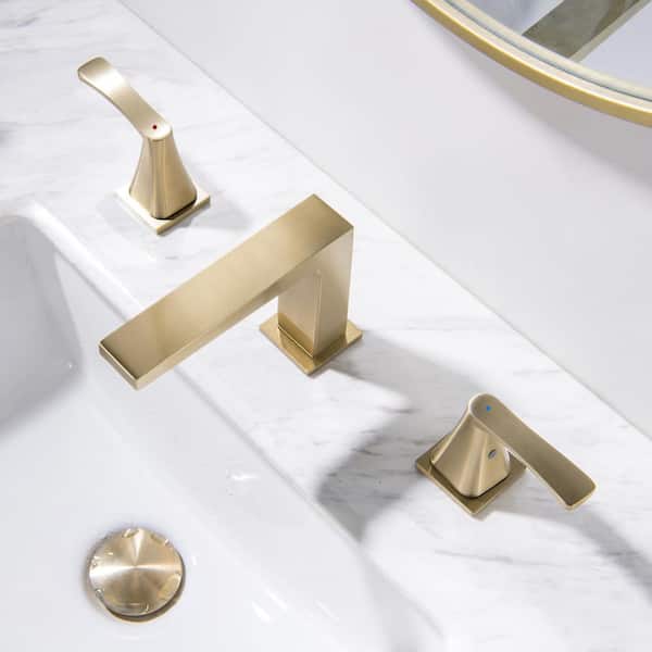FLG 8 in. Widespread Double Handle Bathroom Faucet 3 Holes 304 Stainless Steel Sink Basin Faucets in Brushed Gold