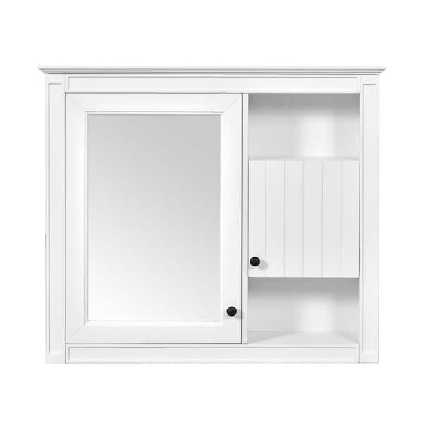 32 in. W x 28 in. H Modern Wall Mounted Rectangular MDF Medicine Cabinet with Mirror in White