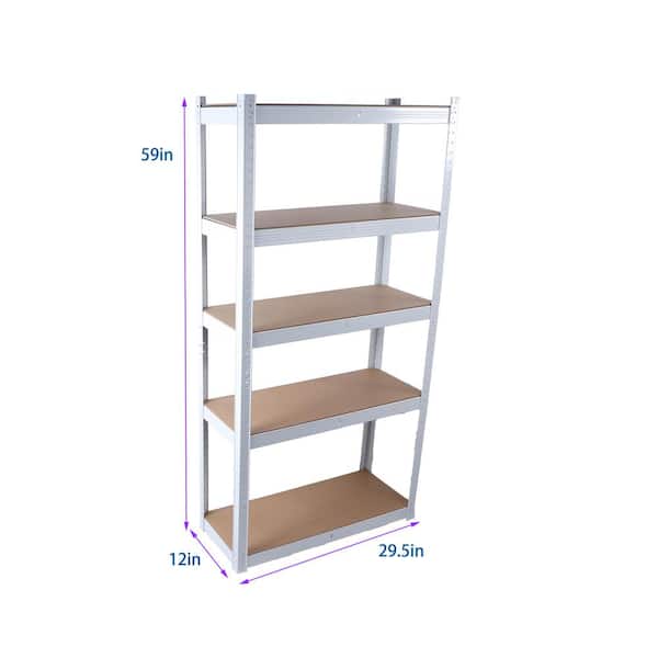 Tunearary 29 in. W x 12 in. D x 59 in. H 5-Tier Stackable Metal Heavy-Duty Storage Rack, Adjustable, Multi-Purpose, Pots, White