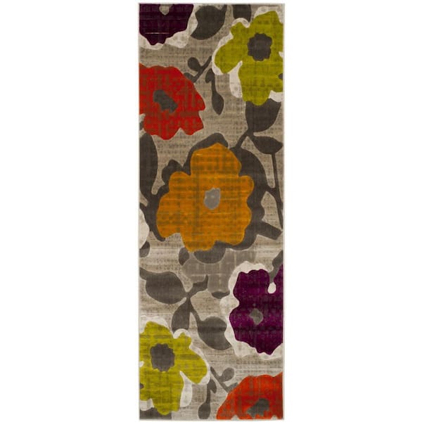 SAFAVIEH Porcello Grey/Yellow 2 ft. x 9 ft. Floral Runner Rug