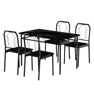Dining Table Set For 4, 43.3 in. L, Black Rectangle Table Set 29.9in.H, Wooden Marble Texture Accent Table With 4 Chairs