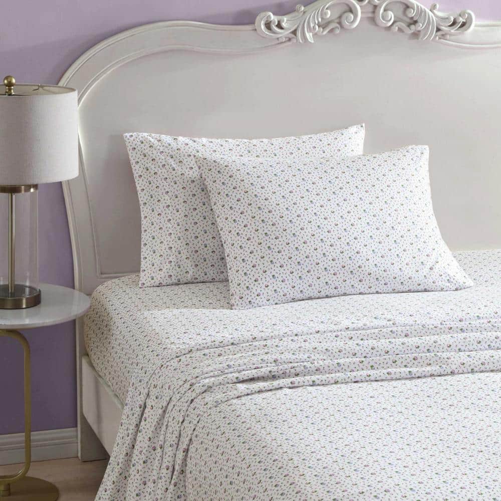 White Floral Twin Microfiber Sheet Set