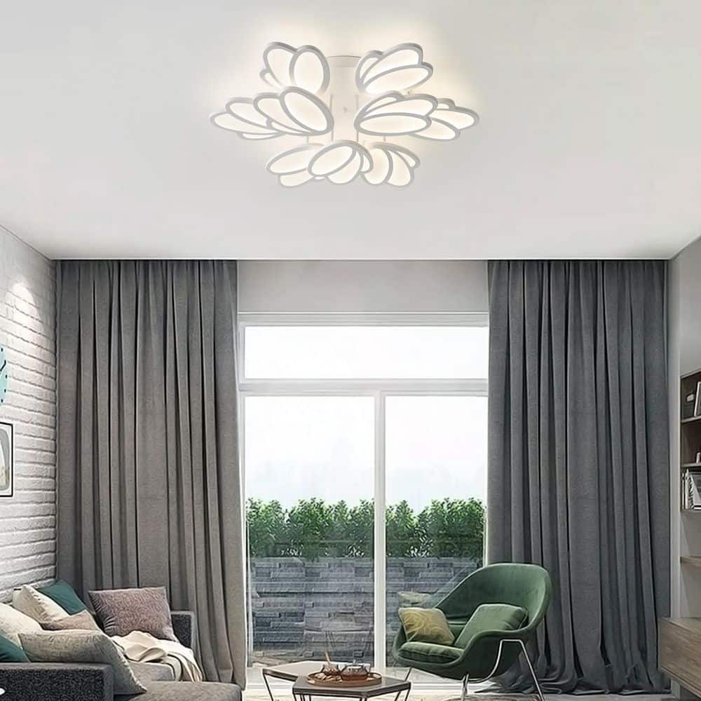 DEWDROP 31.88 in. Matte White Cluster Dimmable Metal Flower Petals