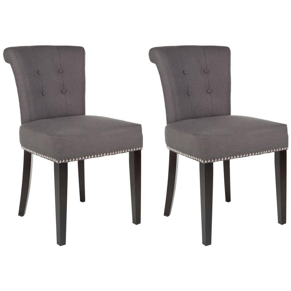 Espresso Finish Gray Linen Upholstered Parsons Side Chair