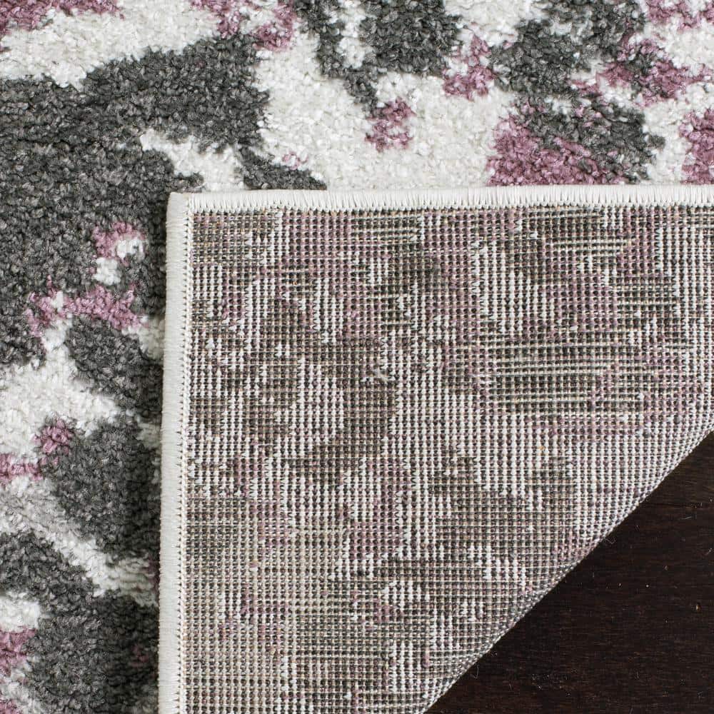 Ivory & Purple Floral Square Easy-Care Synthetic Rug - 8' x 8'