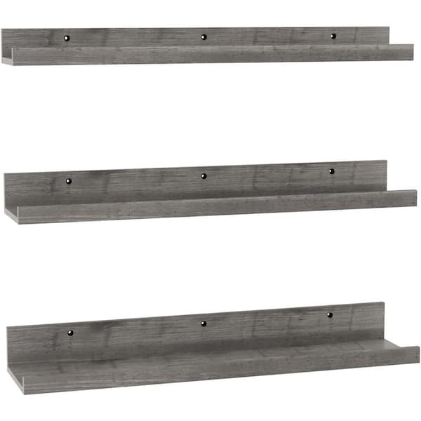 24 in. W x 2.6 in. D Gray Floating Shelves Decorative Wall Shelf, Set of 3 Different Sizes