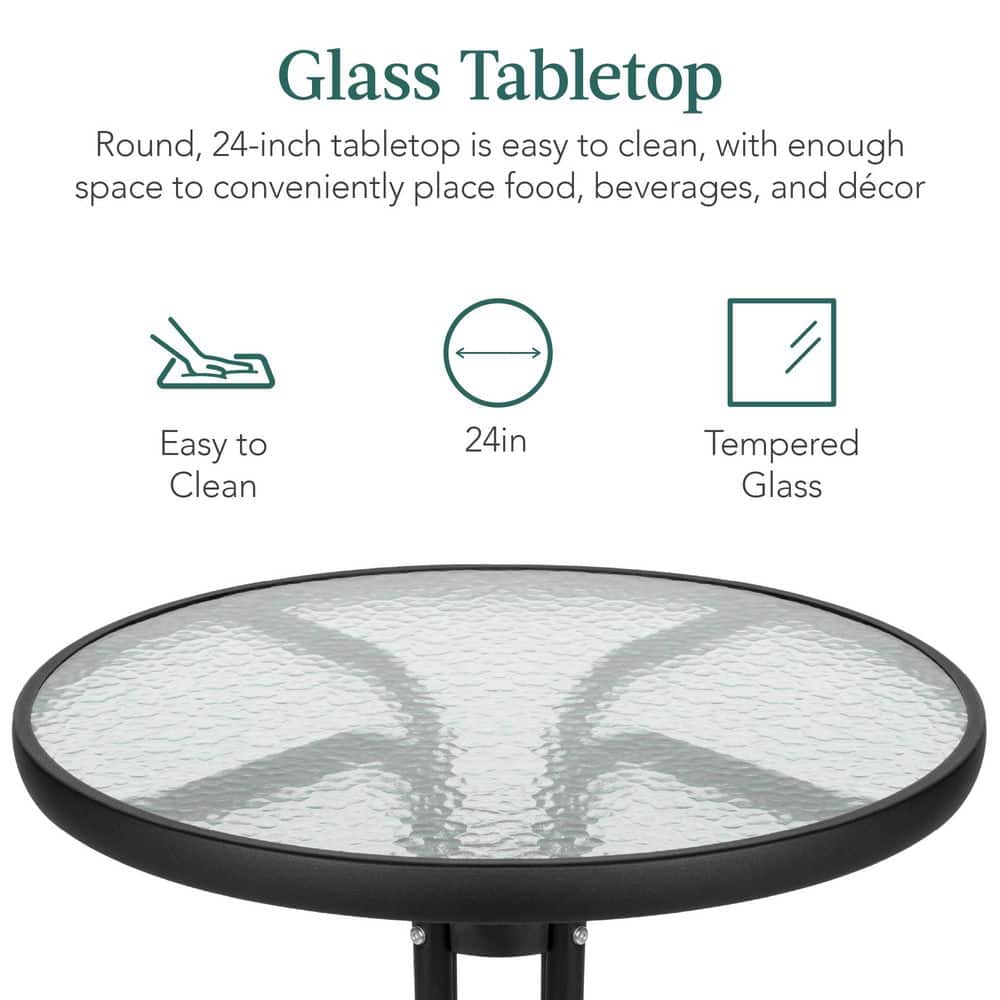 Peacock Blue 3-Piece Patio Bistro Set with Glass Tabletop