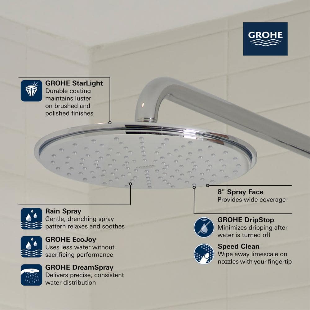 Starlight Chrome 8.25" Wall Mounted Rain Shower Head