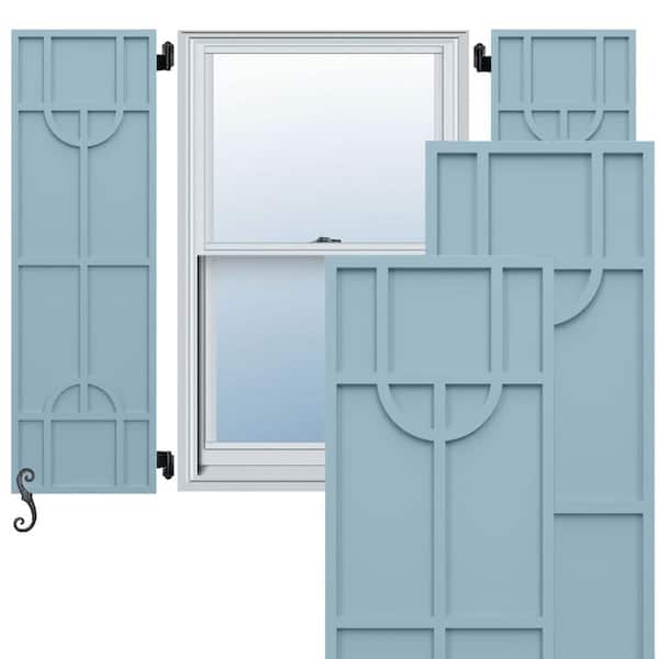 Ekena Millwork EnduraCore Nordic Modern Style 12-in W x 58-in H Raised Panel Composite Shutters Pair in Peaceful Blue