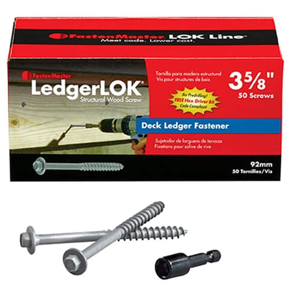 FastenMaster LedgerLOK Structural Ledger Board Screws – 3-5/8 inch wood screws with hex head – Gray (50 Pack)