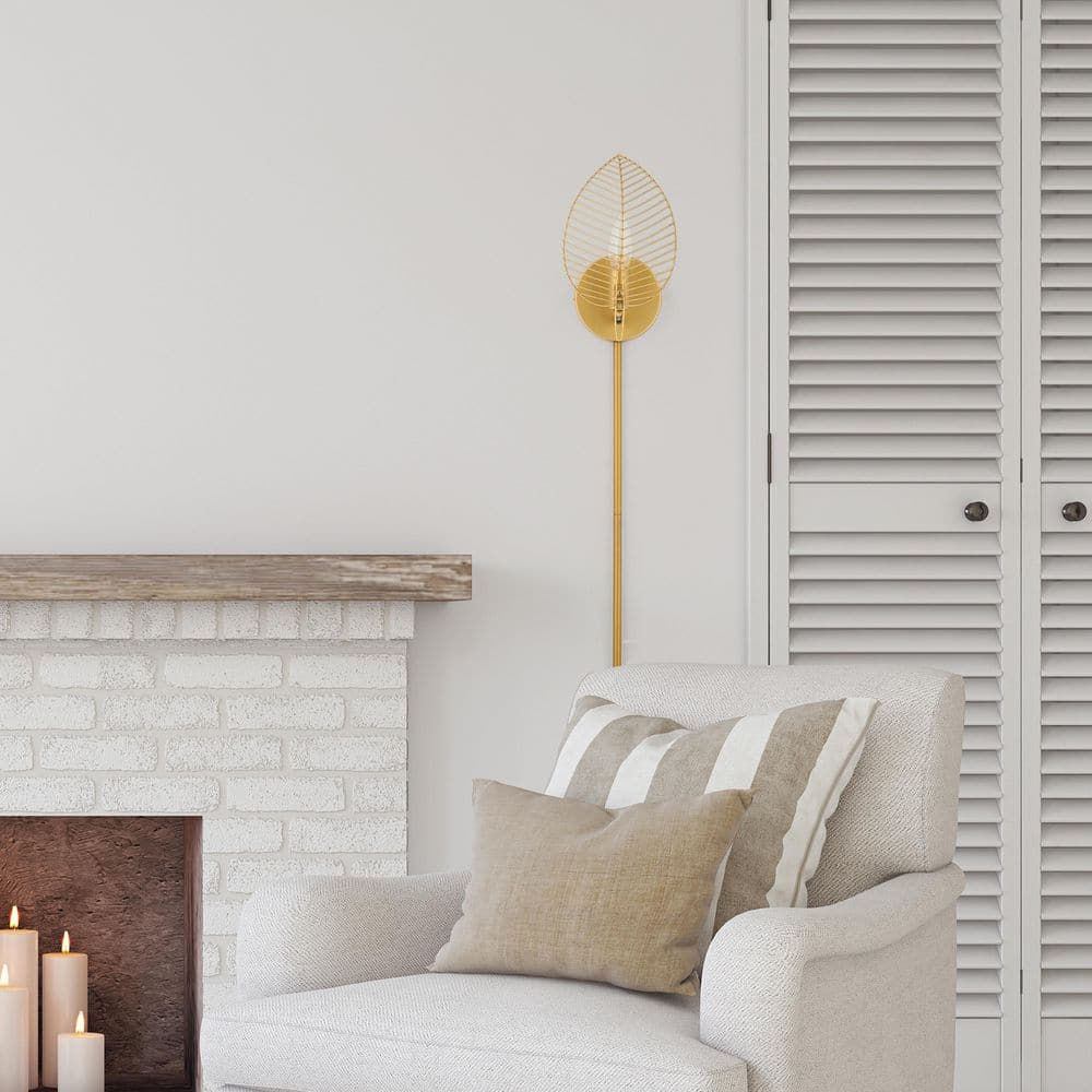 Gold Leaf Shade Plug-In Wall Sconce with Long Cord