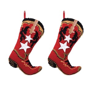 19.69 in. Polyester Hooked Red Boot Stocking (2-Pack)