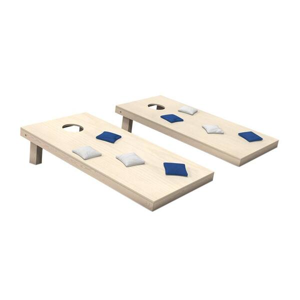 Belknap Hill Trading Post Wooden Cornhole Toss Game Set with Royal Blue and White Bags