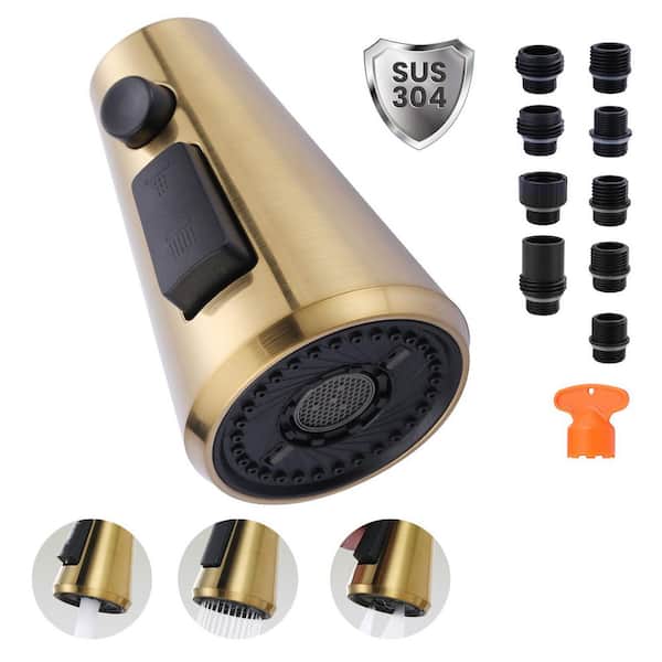 WOWOW 1/2 in. Kitchen Faucets Head with 3-Spray Modes with 9 Adapters for Kitchen Sink Faucet in Gold