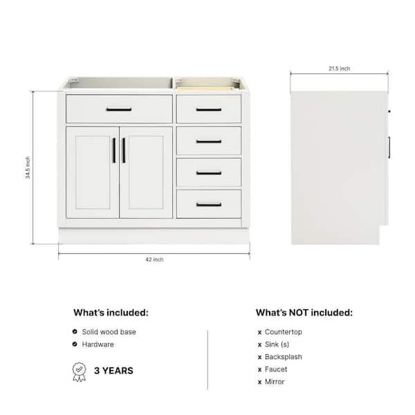Hepburn 42 in. W x 21.5 in. D x 34.5 in. H Bath Vanity Cabinet without Top in White