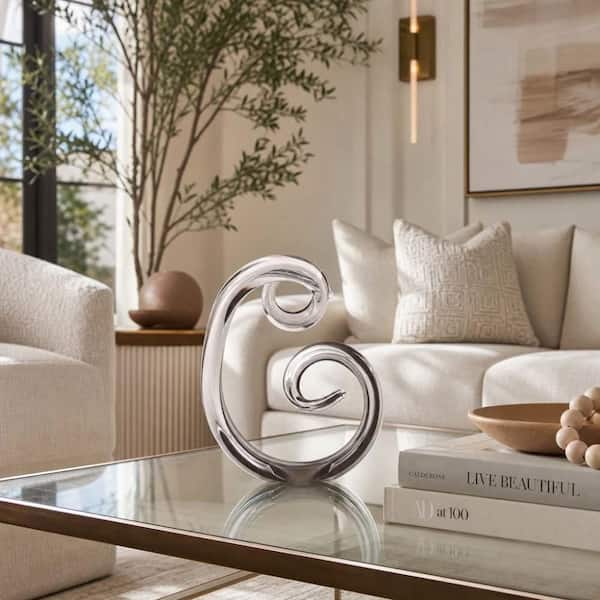 Clear 8 in. x 9 in. Glass Decorative Tall Curved Ribbon Sculpture
