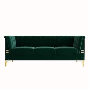 KT 83.46 in. Straight Arm Velvet Rectangle Sofa in Blackish Green