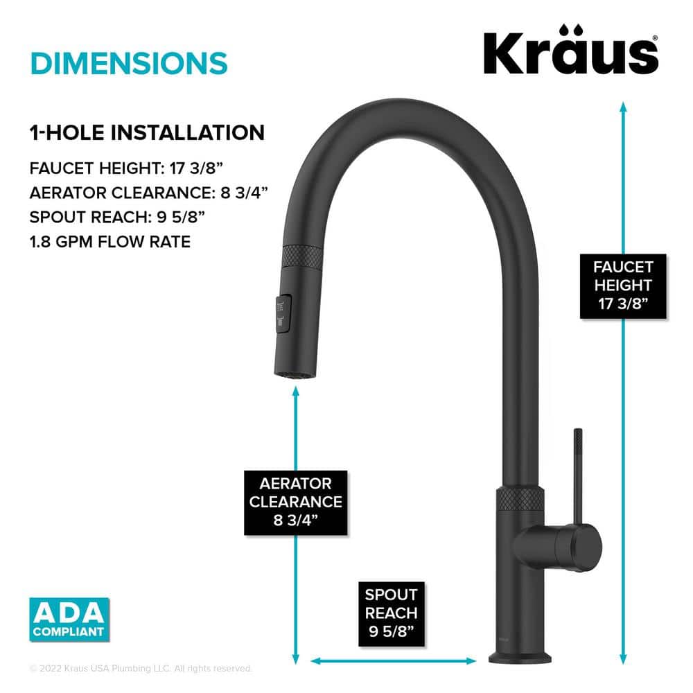 Matte Black High-Arc Single Handle Kitchen Faucet with Pull-out Spray