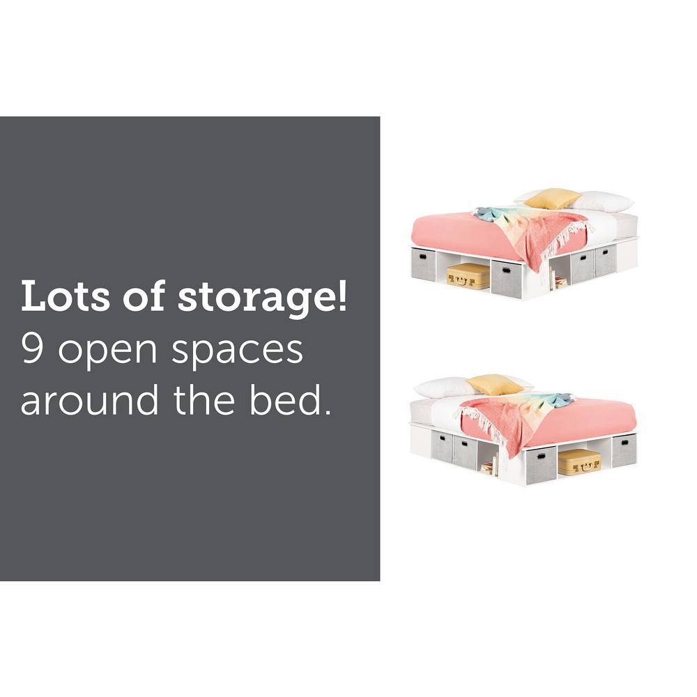 Pure White Queen Wood Frame Storage Platform Bed