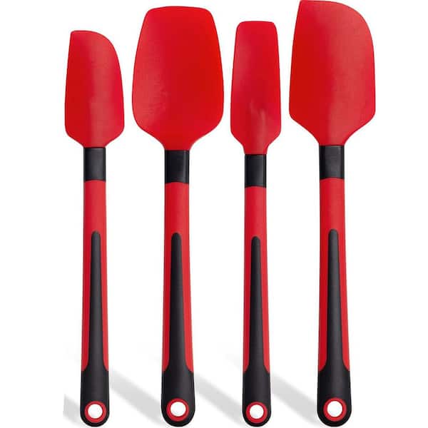 Heat Resistant Silicone Spatula Set Red and Black Non-Stick Dishwasher Safe Cooking Baking Utensils, 4-Piece