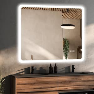 36 in. W x 40 in. H Rectangular Frameless with LED Anti-Fog and Lighted Wall Mirror Bathroom Vanity Mirror in Sliver