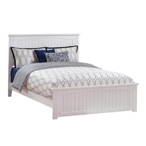 Nantucket White Queen Solid Wood Frame Low Profile Platform Bed with Matching Footboard and USB Device Charger