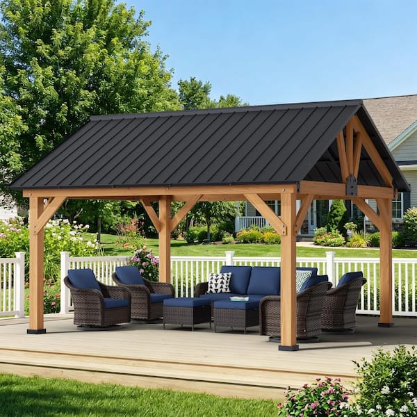 JOYSIDE 15 ft. x 13 ft. Outdoor Patio Solid Cedar Wood Hardtop