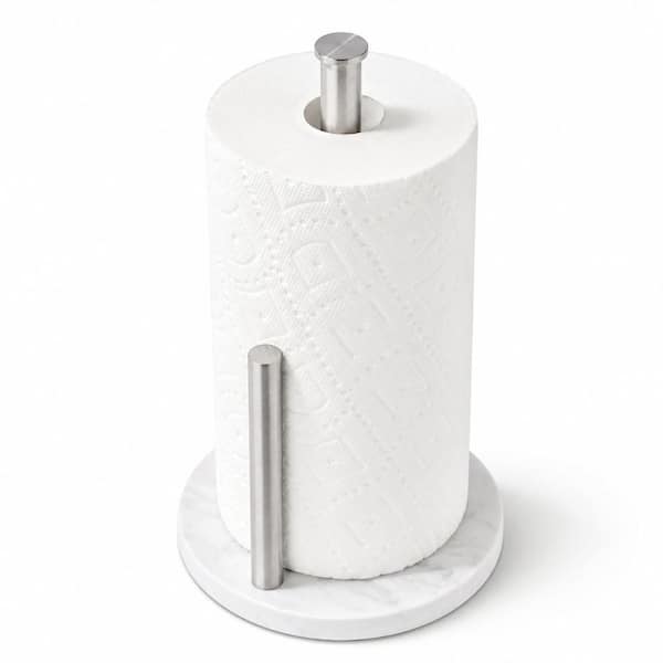 Brushed Nickel Stainless Steel Paper Towel Holder with Solid Marble Base for Standard and Jumbo Kitchen
