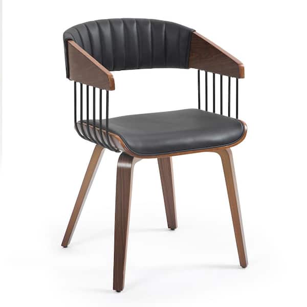 Glamour Home Beaumont Black Faux Leather Dining Chair with Walnut Wood Frame and Legs 1 (Set of Included)