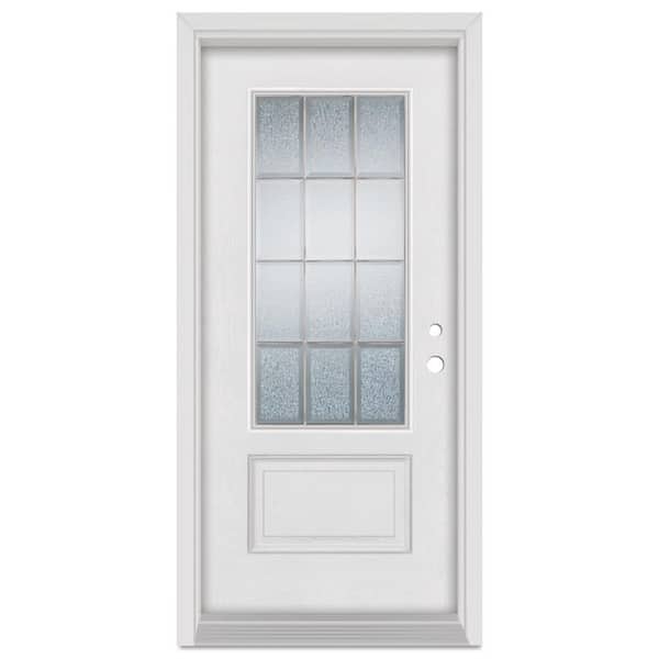Stanley Doors 32 in. x 80 in. Geometric Left-Hand Brass Finished Fiberglass Mahogany Woodgrain Prehung Front Door